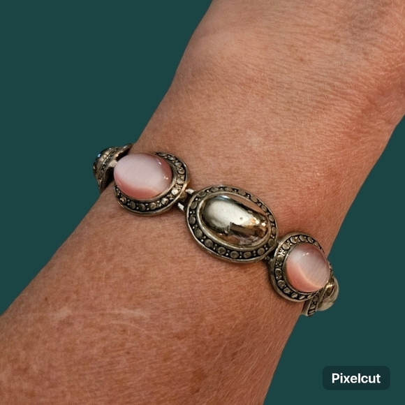 VTG Cowboy Core Pink Cat's Eye Oval Cabochon Bracelet - Picture 1 of 6